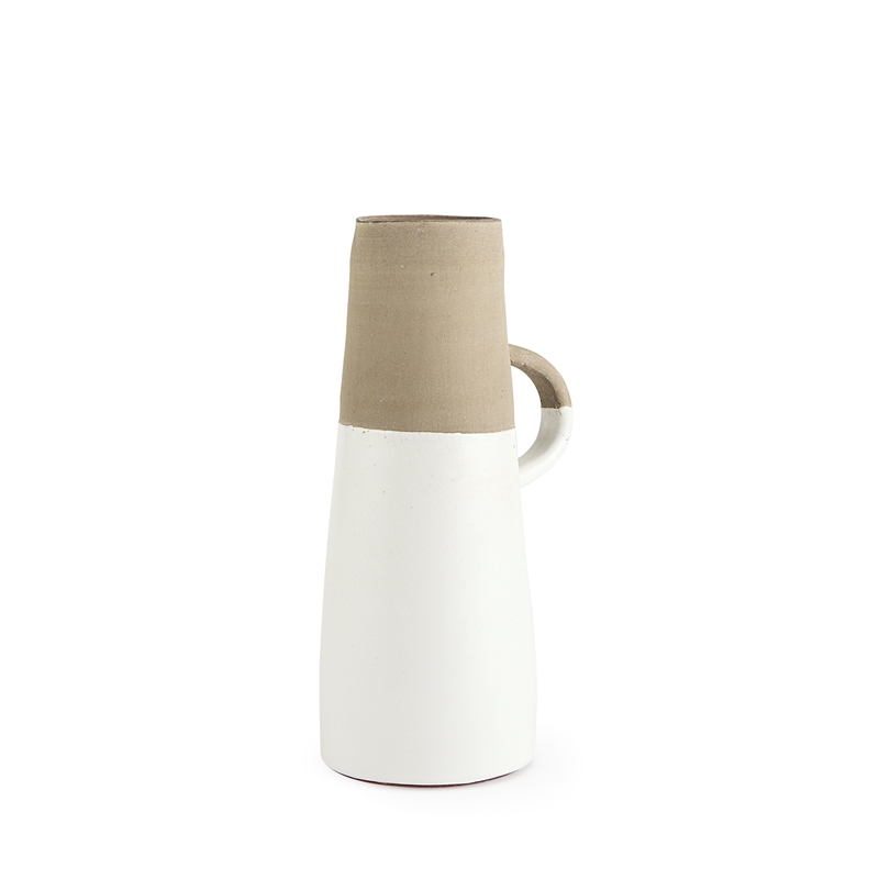 Pemberly Row Farmhouse Medium Two-Toned White/Natural Ceramic Jug