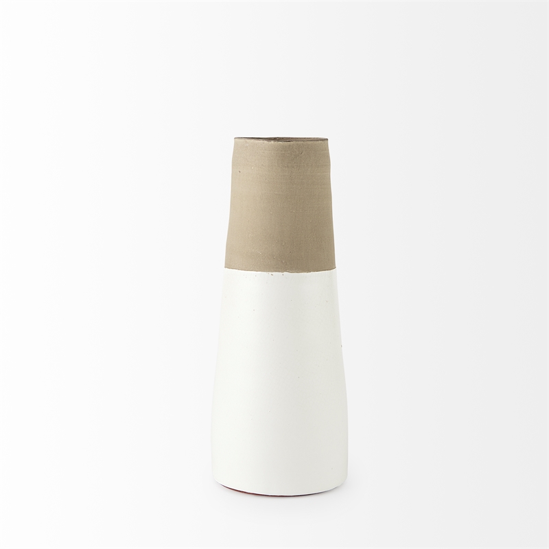 Pemberly Row Farmhouse Medium Two-Toned White/Natural Ceramic Jug
