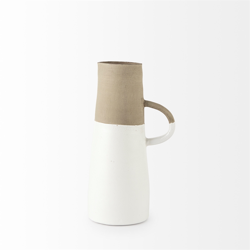 Pemberly Row Farmhouse Medium Two-Toned White/Natural Ceramic Jug
