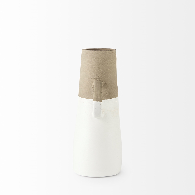 Pemberly Row Farmhouse Medium Two-Toned White/Natural Ceramic Jug