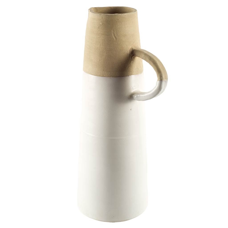 Pemberly Row Farmhouse Large Two-Toned White/Natural Ceramic Jug