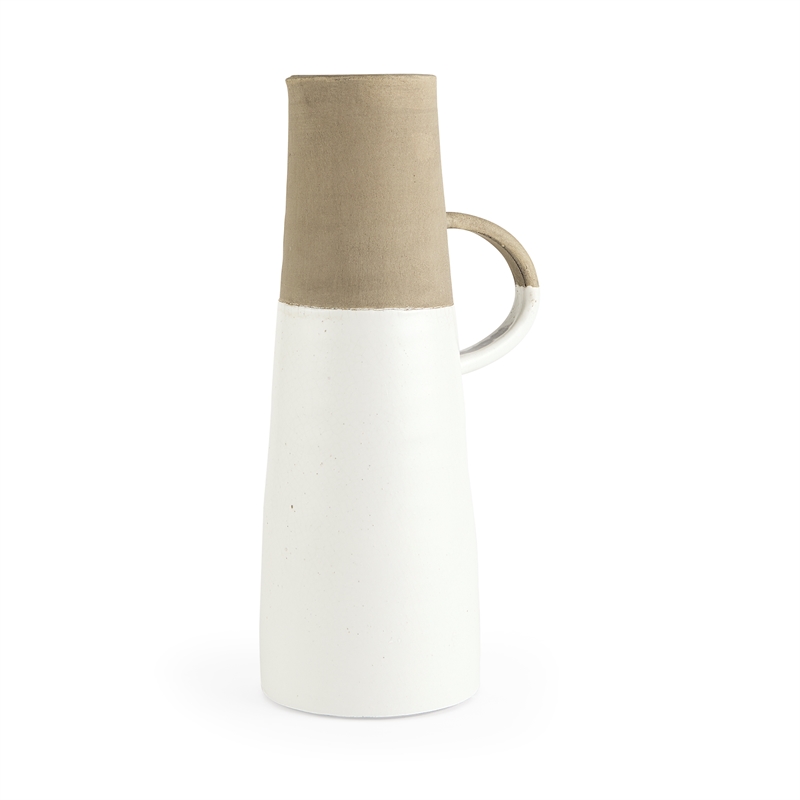 Pemberly Row Farmhouse Large Two-Toned White/Natural Ceramic Jug