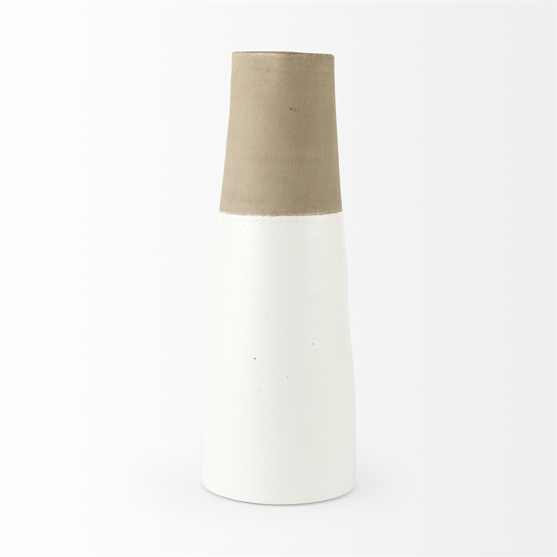 Pemberly Row Farmhouse Large Two-Toned White/Natural Ceramic Jug