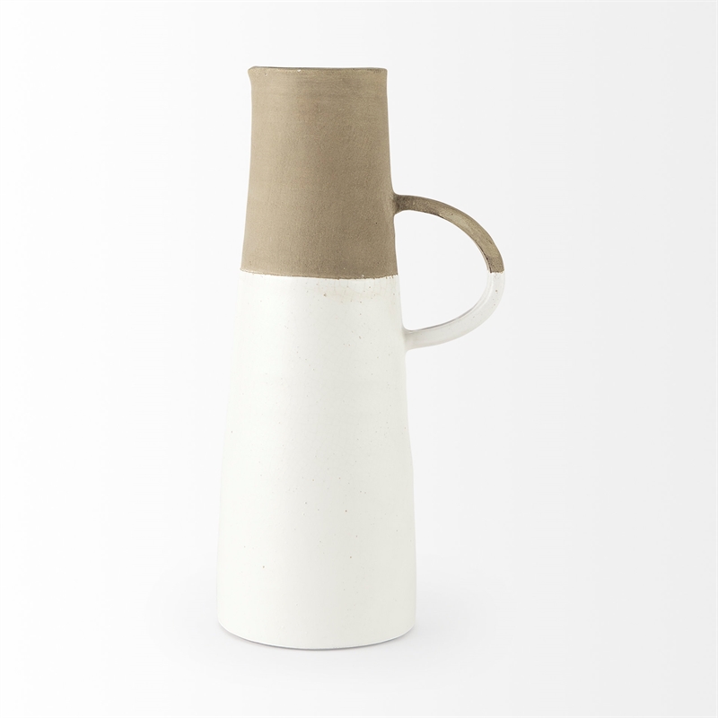 Pemberly Row Farmhouse Large Two-Toned White/Natural Ceramic Jug