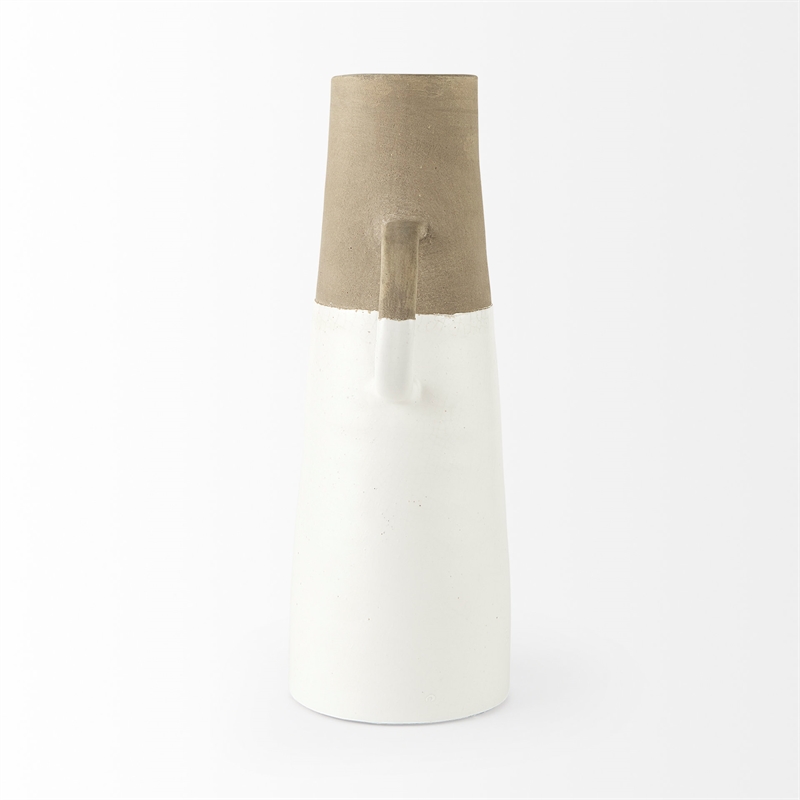 Pemberly Row Farmhouse Large Two-Toned White/Natural Ceramic Jug