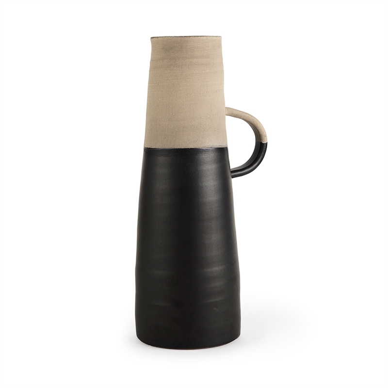 Pemberly Row Mid-Century Large Two-Toned Black/Natural Ceramic Jug