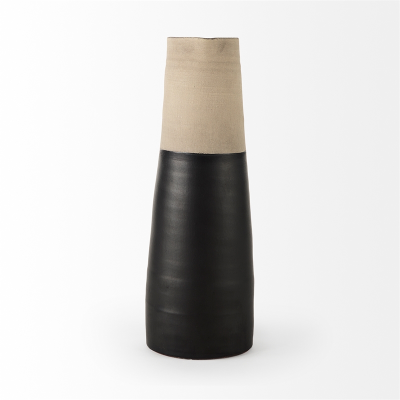 Pemberly Row Mid-Century Large Two-Toned Black/Natural Ceramic Jug