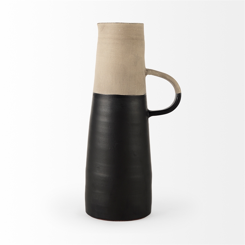 Pemberly Row Mid-Century Large Two-Toned Black/Natural Ceramic Jug