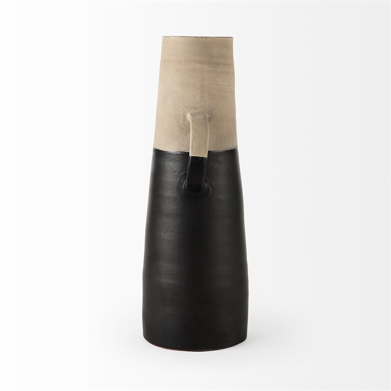 Pemberly Row Mid-Century Large Two-Toned Black/Natural Ceramic Jug