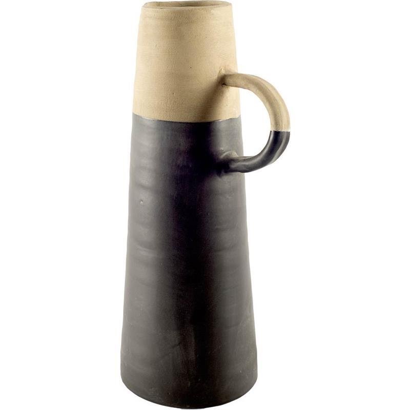 Pemberly Row Mid-Century Large Two-Toned Black/Natural Ceramic Jug