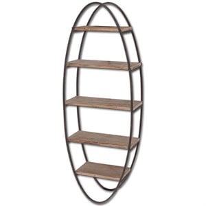 Pemberly Row Oval Shape Wall Shelf in Brown and Black Metal Frame