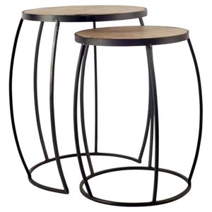 Pemberly Row Set of Two Round Top Brown Wooden Nesting Accent Tables