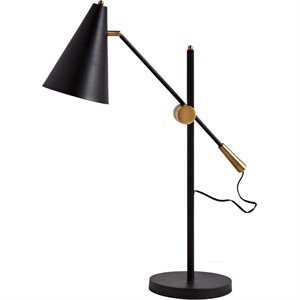 Pemberly Row 26&quotH Black/Gold Metal Adjustable Cone Shade Table Lamp