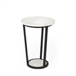 Pemberly Row 15x20.9 Round White Marble Top & Black Metal Frame Table