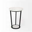Pemberly Row 15x20.9 Round White Marble Top & Black Metal Frame Table
