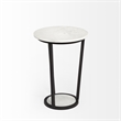Pemberly Row 15x20.9 Round White Marble Top & Black Metal Frame Table