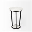 Pemberly Row 15x20.9 Round White Marble Top & Black Metal Frame Table