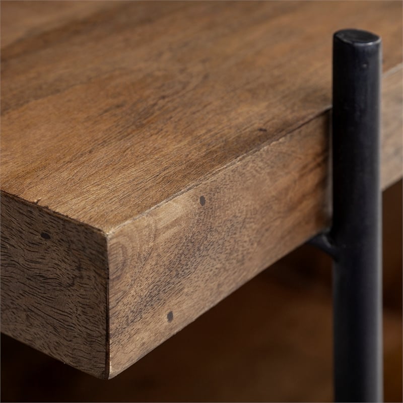 Pemberly Row 30Lx17.5Wx22H U-Shaped Brown Wood Black Iron End/Side Table
