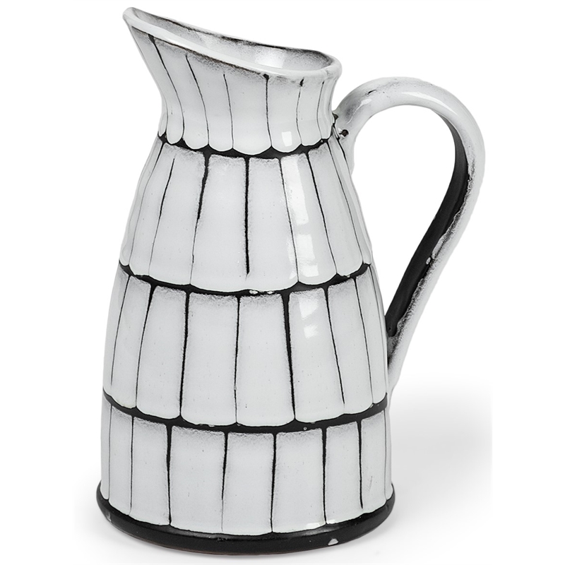 Pemberly Row Farmhouse Small Decorative White/Black Ceramic Jug