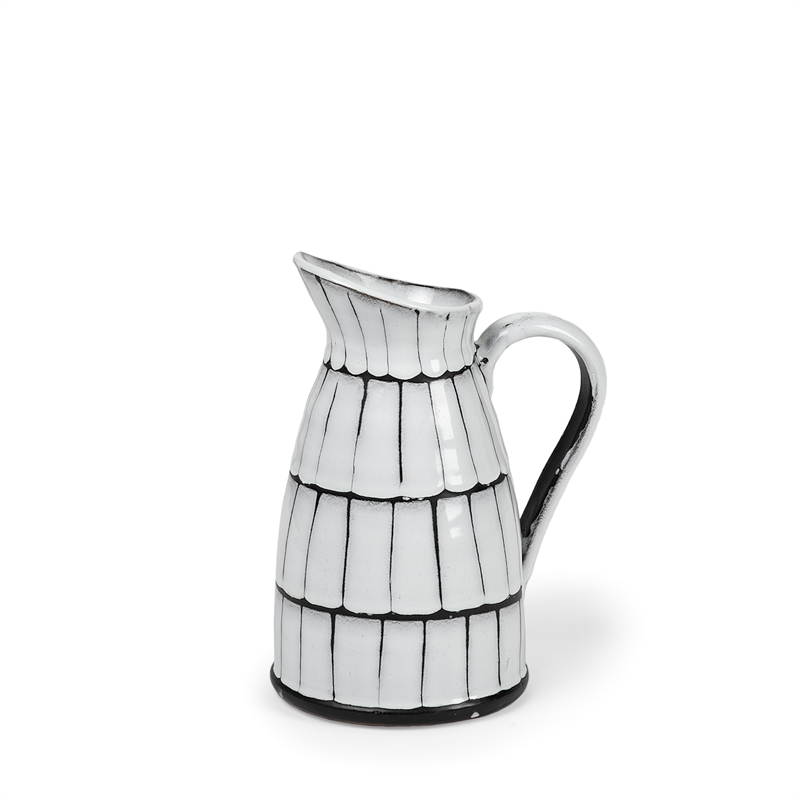 Pemberly Row Farmhouse Small Decorative White/Black Ceramic Jug
