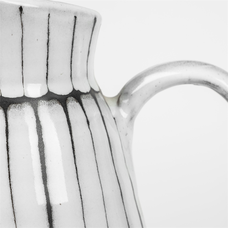 Pemberly Row Farmhouse Small Decorative White/Black Ceramic Jug