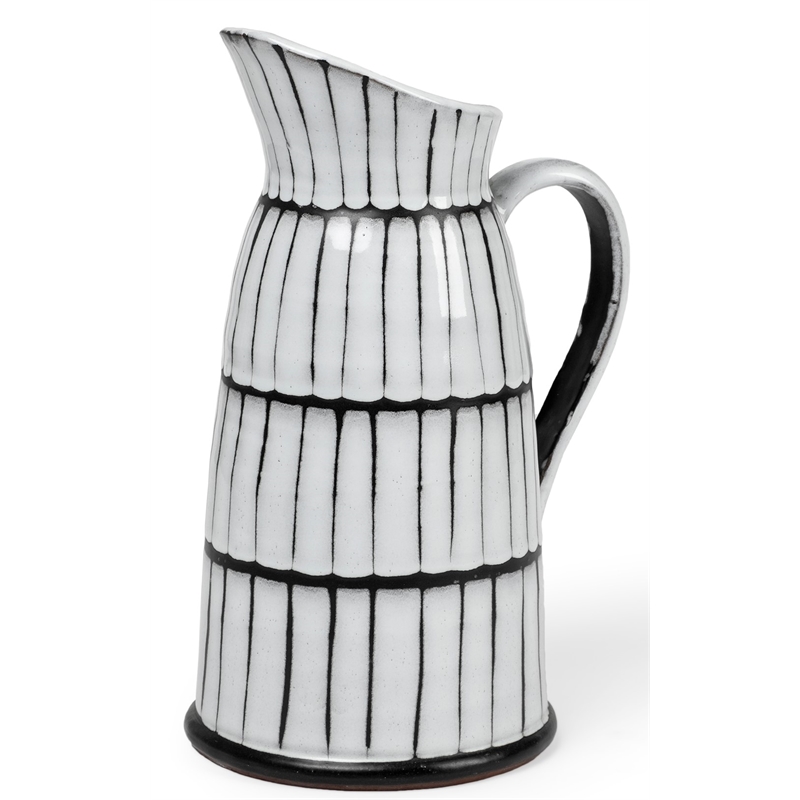 Pemberly Row Large White/Black Patterned Ceramic Water Pitcher