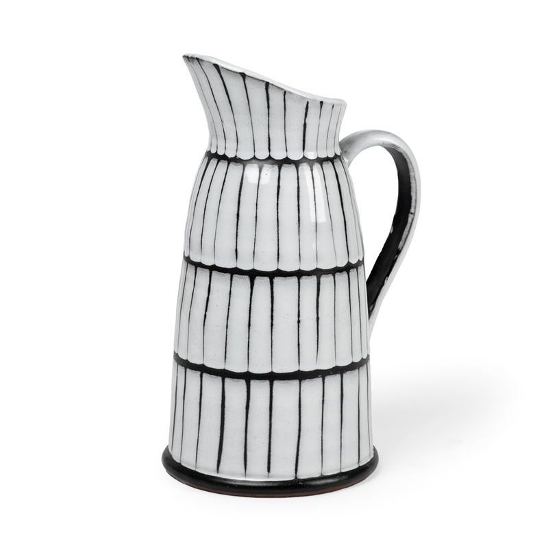 Pemberly Row Large White/Black Patterned Ceramic Water Pitcher