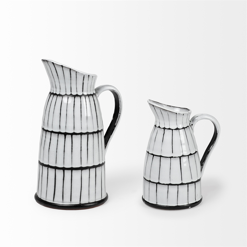 Pemberly Row Large White/Black Patterned Ceramic Water Pitcher