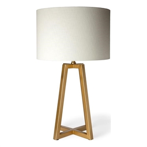 Pemberly Row 29&quotH White-Linen Drum Shade with Gold Metal Frame Table Lamp