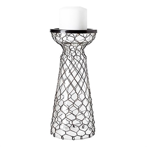 Pemberly Row Small Black Metal Snakeskin Pattern Glass Table Candle Holder