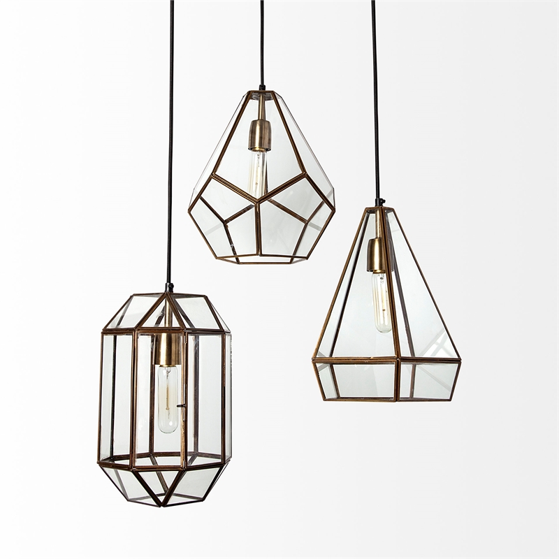 Pemberly Row 9.5x12.5 Gold Metal and Glass Pyramid Pendant Light