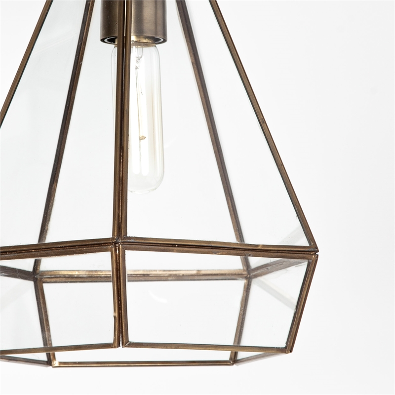 Pemberly Row 9.5x12.5 Gold Metal and Glass Pyramid Pendant Light
