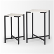 Pemberly Row 15x24 Set of Two Square Top White Marble & Black Iron Tables
