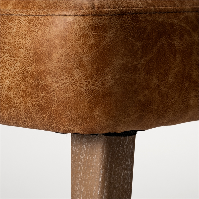 Pemberly Row Brown Faux Leather Seat with Wooden Legs Wingback Dining Chair
