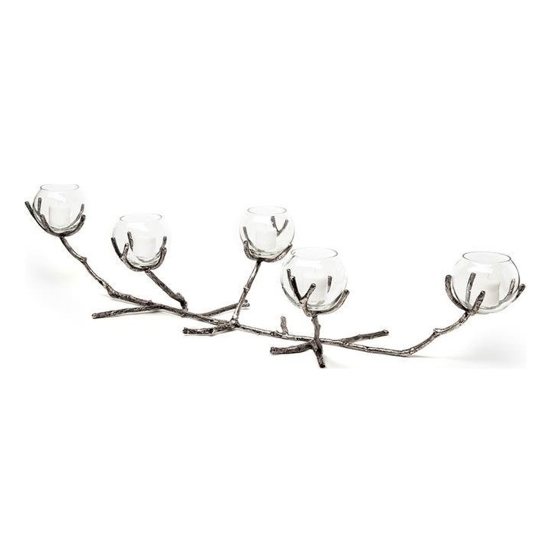 Pemberly Row Distressed Silver Metal Creeper Five Candle Table Candle Holder