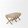 Pemberly Row 50Lx16W Brown Base Upholstered Beige/Black Stripe Seat Accent Bench