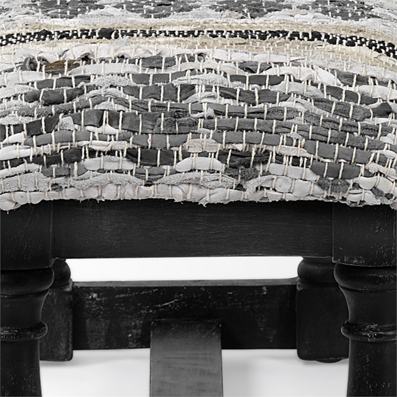 Pemberly Row 56x19 Black Wood Base Woven-Leather Cushion Top Accent Bench