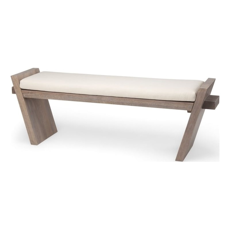 Pemberly Row Fabric Upholstered Seat Entryway Bench in Cream/Brown