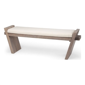 Pemberly Row Fabric Upholstered Seat Entryway Bench in Cream/Brown