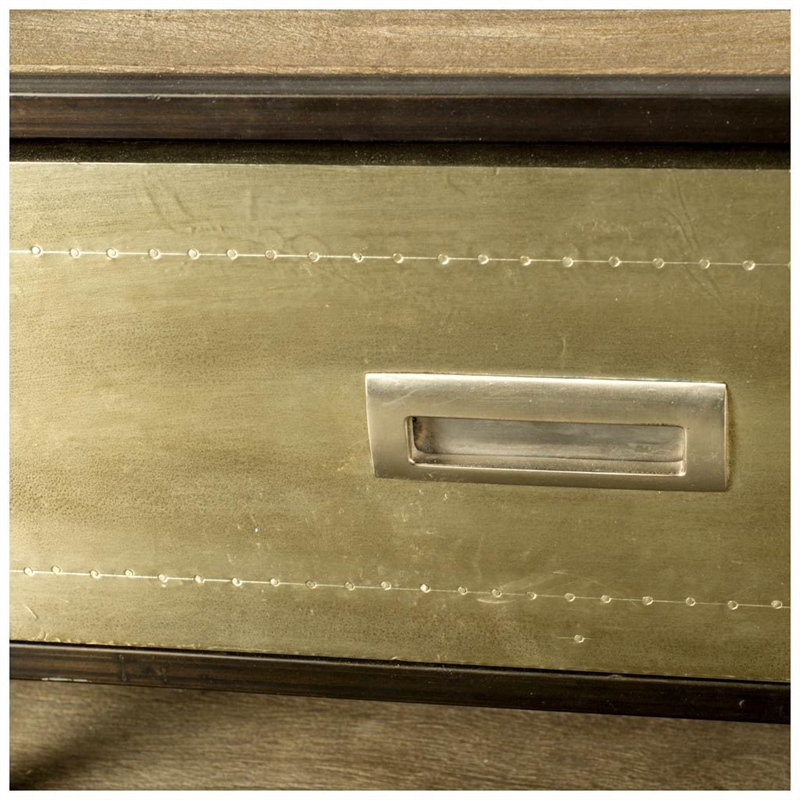 Pemberly Row Brass Toned Wood & Metal TV Stand Media Console TV up to 83