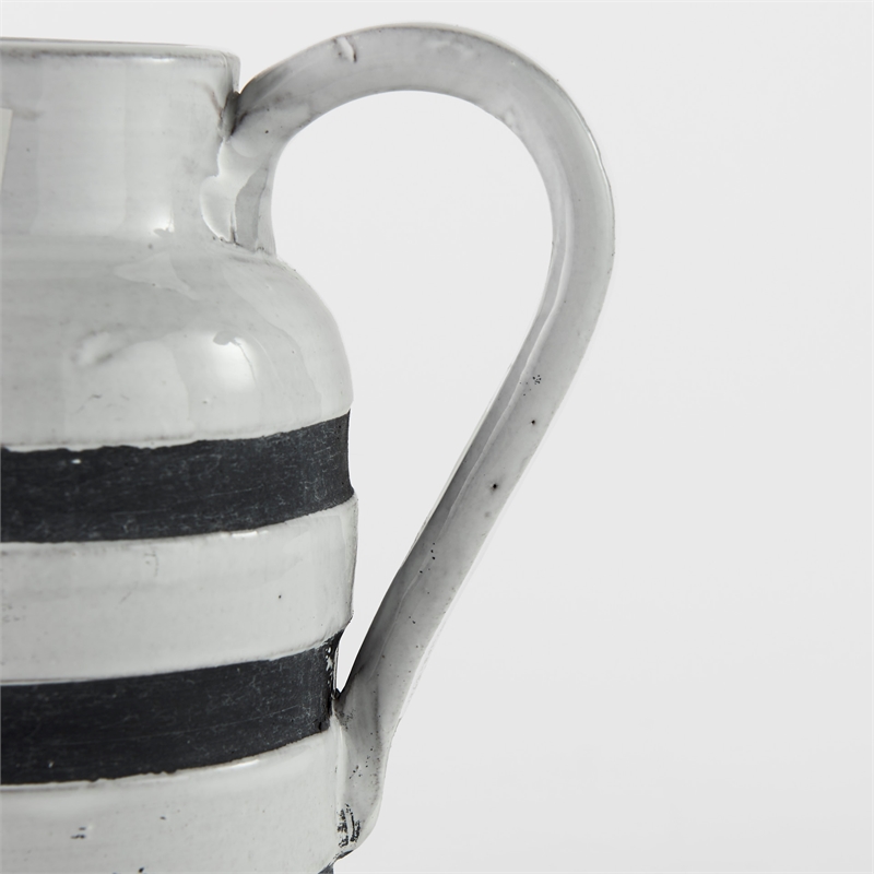 Pemberly Row Modern Farmhouse Small White/Charcoal Ceramic Jug