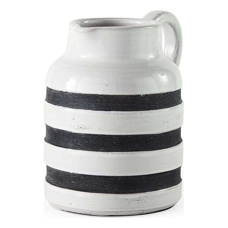 Pemberly Row Modern Farmhouse Small White/Charcoal Ceramic Jug