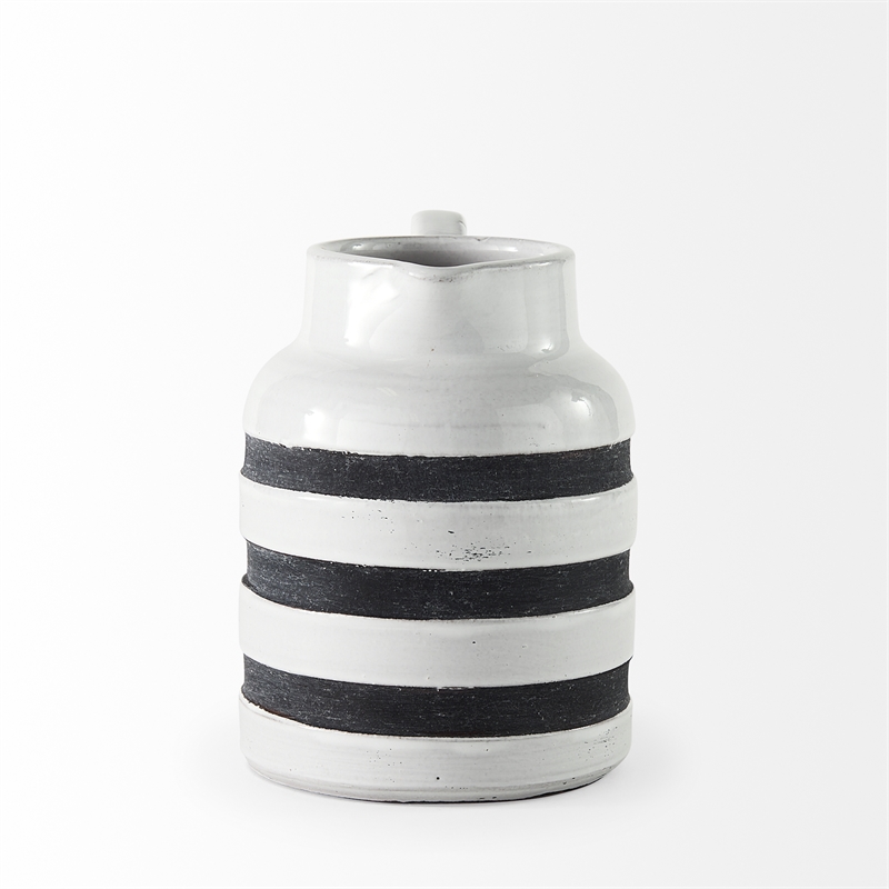 Pemberly Row Modern Farmhouse Small White/Charcoal Ceramic Jug