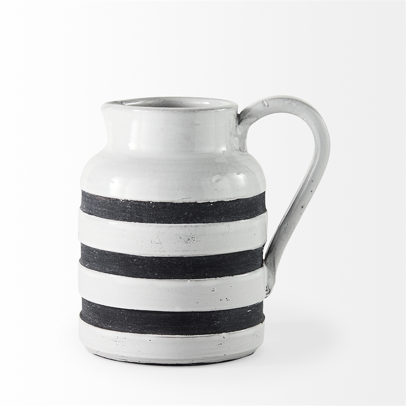 Pemberly Row Modern Farmhouse Small White/Charcoal Ceramic Jug