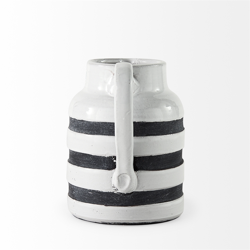 Pemberly Row Modern Farmhouse Small White/Charcoal Ceramic Jug