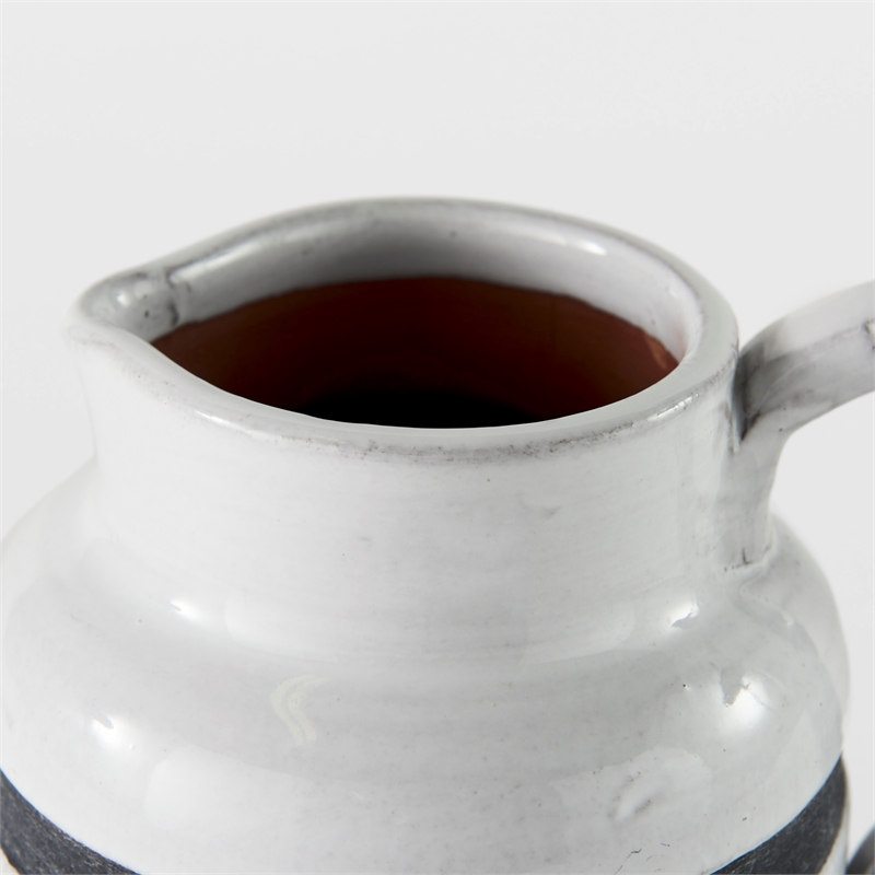 Pemberly Row Modern Farmhouse Small White/Charcoal Ceramic Jug