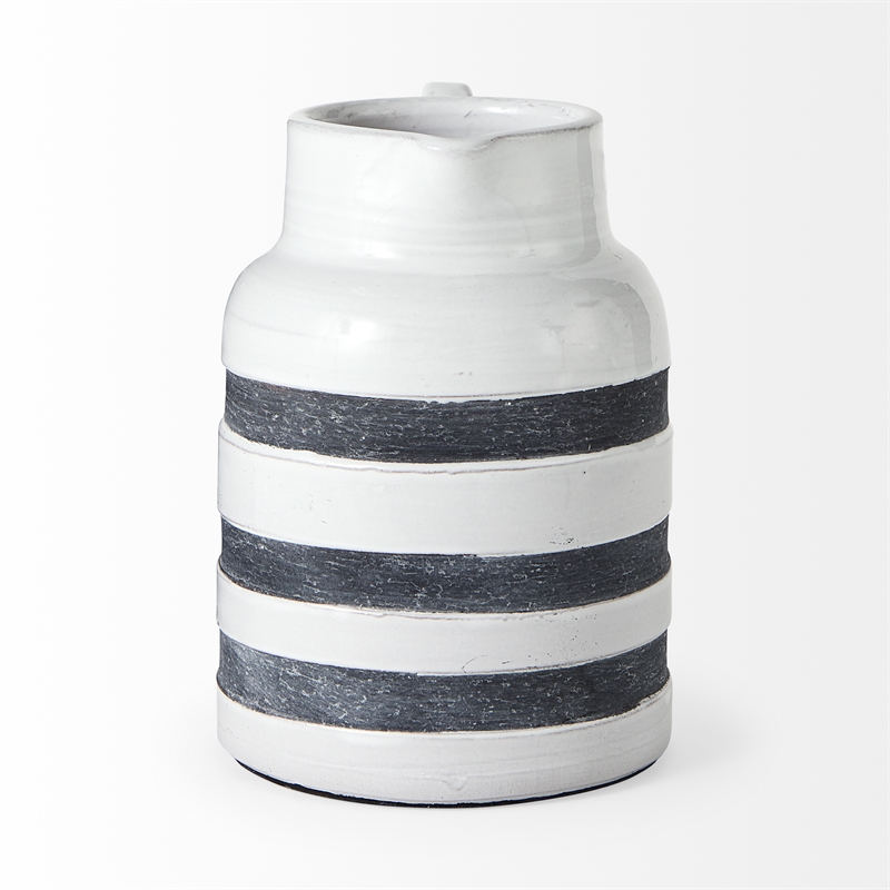 Pemberly Row Modern Farmhouse Large White/Charcoal Ceramic Jug