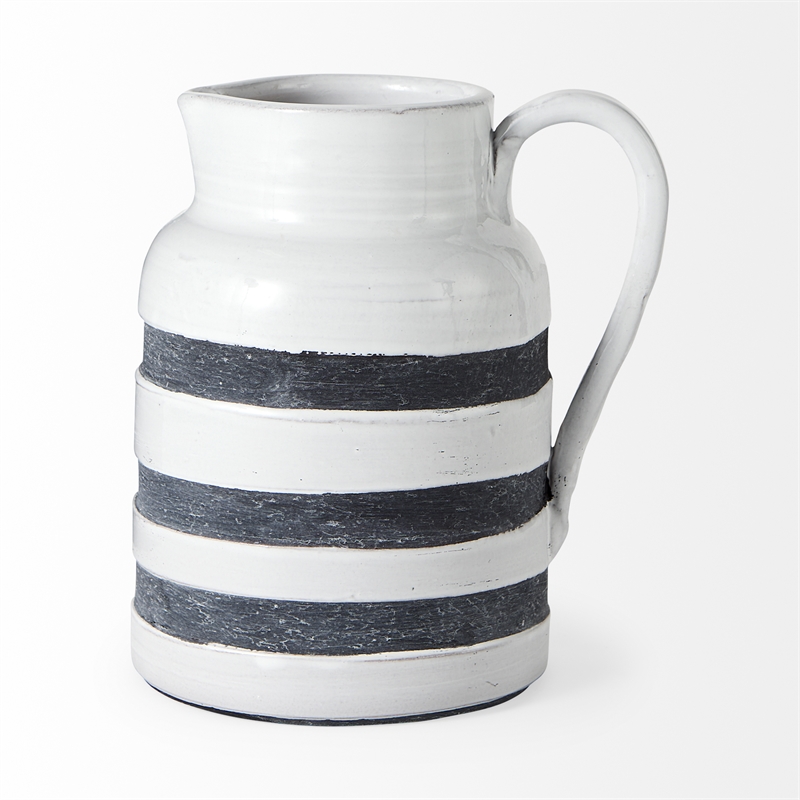 Pemberly Row Modern Farmhouse Large White/Charcoal Ceramic Jug