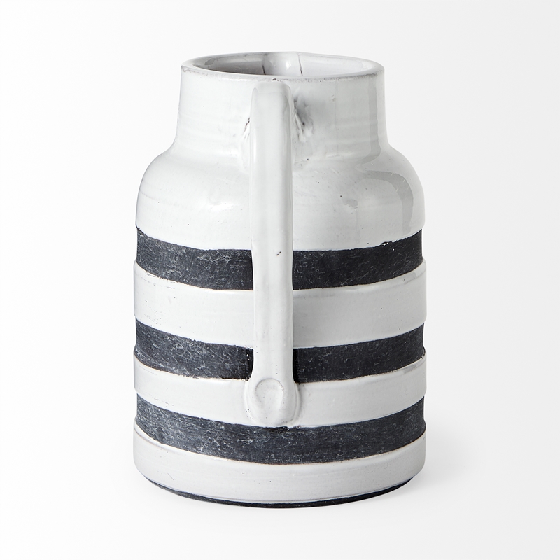 Pemberly Row Modern Farmhouse Large White/Charcoal Ceramic Jug