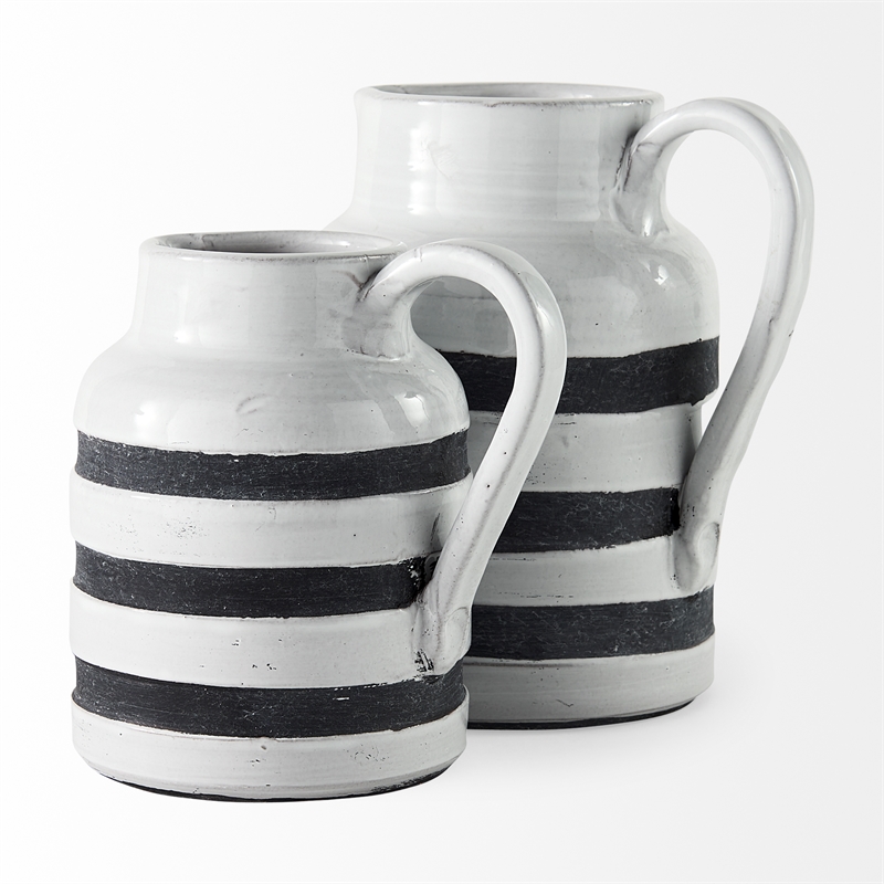 Pemberly Row Modern Farmhouse Large White/Charcoal Ceramic Jug